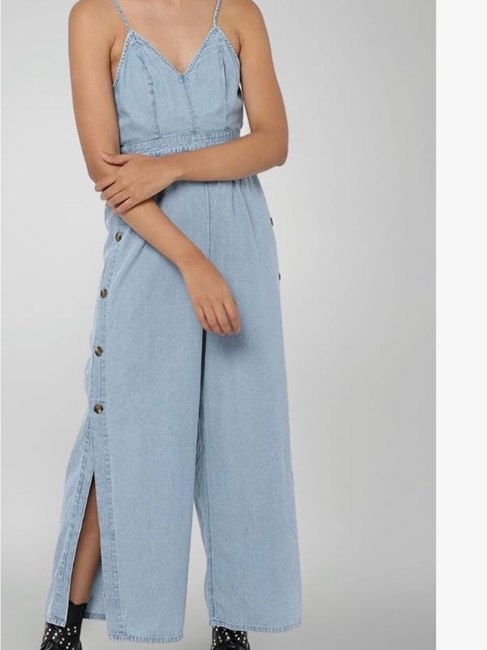 American Eagle Small Light Wash Denim Jumpsuit with Side Buttons